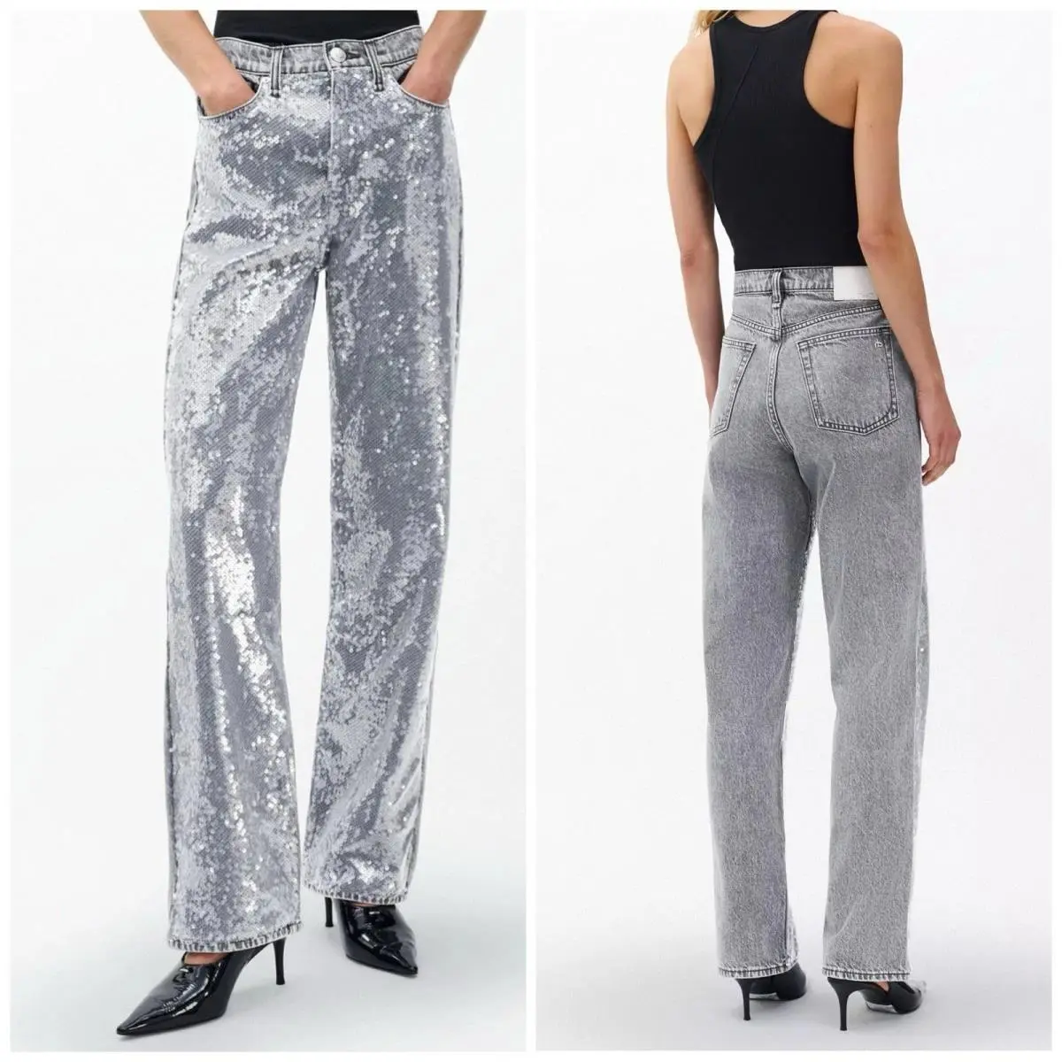 Rag Bone The Shea High Rise Relaxed Straight Jeans Size 26 Steele Sequin Gray
