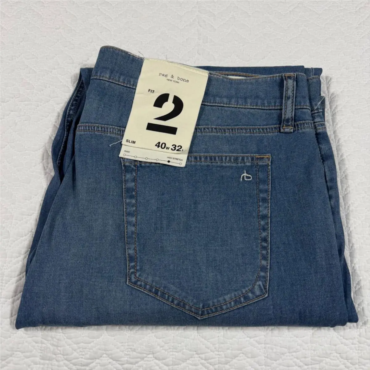 Rag Bone Fit 2 Slim Mens 40x32 Blue Brock Wash High Stretch Denim Jeans Euc