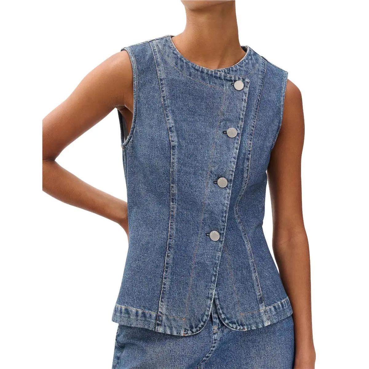 Rag Bone Size 8 Miramar Ponte Olivia Vest Woodside Digital Print Denim