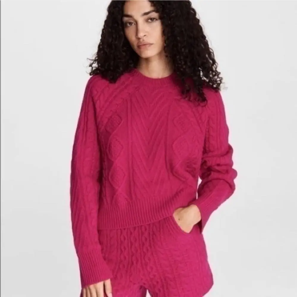 Rag Bone Pierce Cashmere Cable Knit Long Sleeve Crewneck Plum Pink Sweater