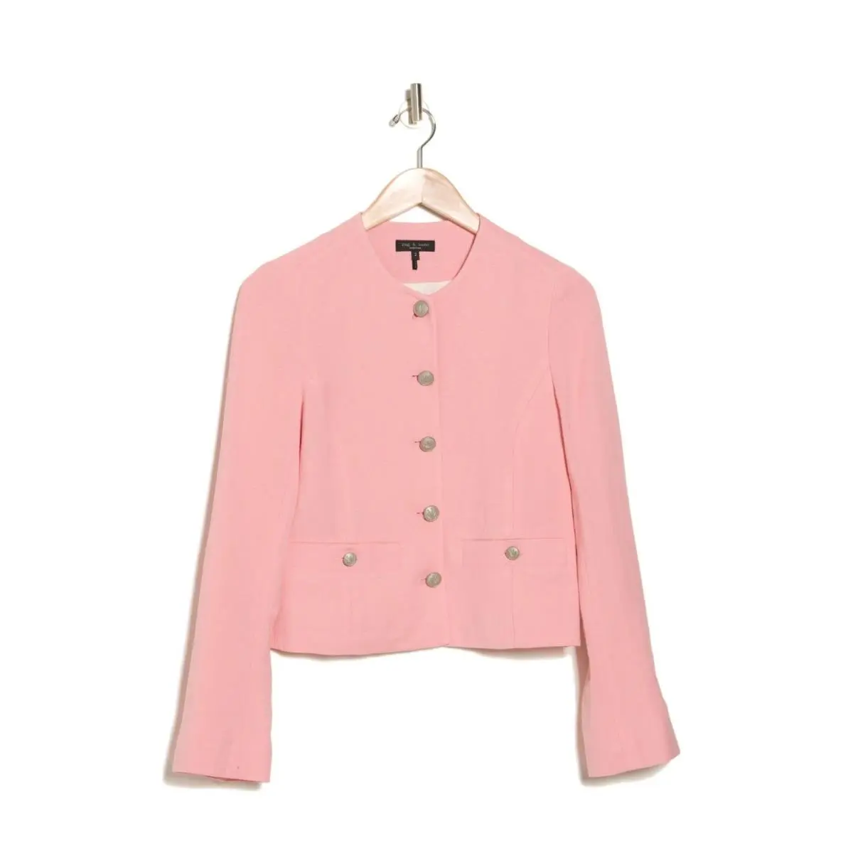 Rag Bone Women`s Carmen Linen Blend Collarless Crop Jacket Pink Size 6