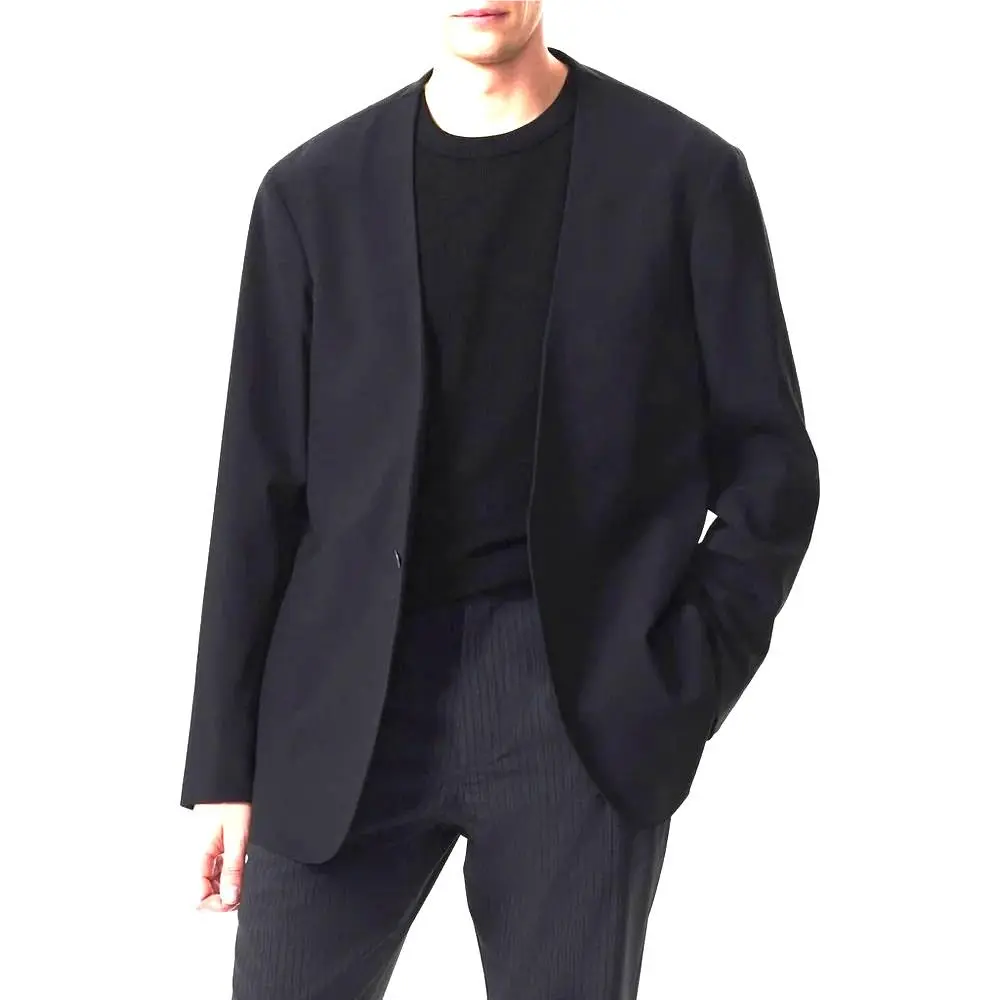 Rag Bone Blazer Size 42 Black Slim Fit Collarless Wool Blend Ripstop Jacket