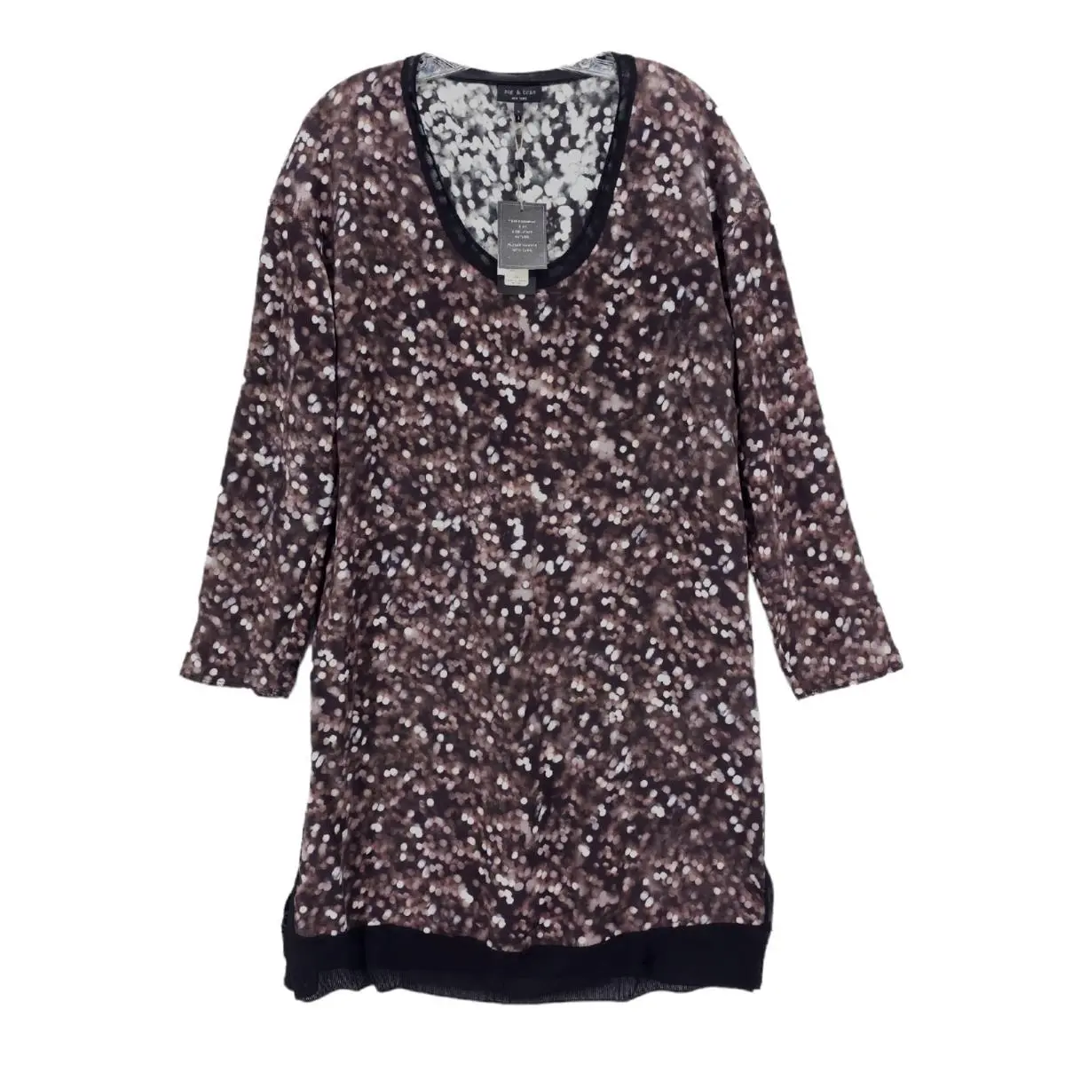 Rag Bone Spencer Dress Silk Lights Print Black Brown White Dots Large