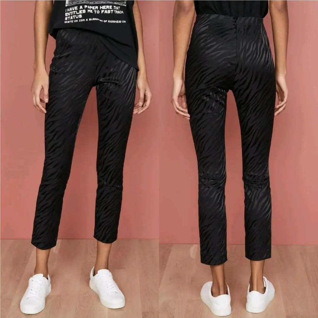 Rag Bone Simone Italian Zebra Jacquard Slim Fit Crop Black Pant SZ 10