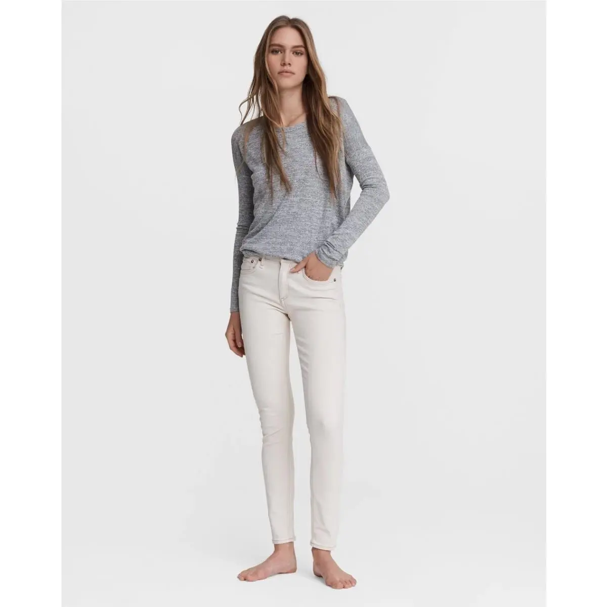 198 Rag Bone Cate Mid-rise Ankle Skinny In Ecru Size: 29