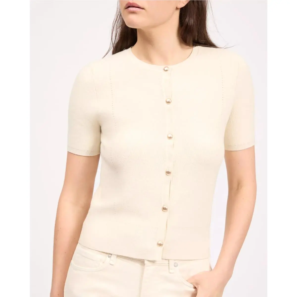 Rag Bone Plaza Short Sleeve Crop Cardigan Ivory XS