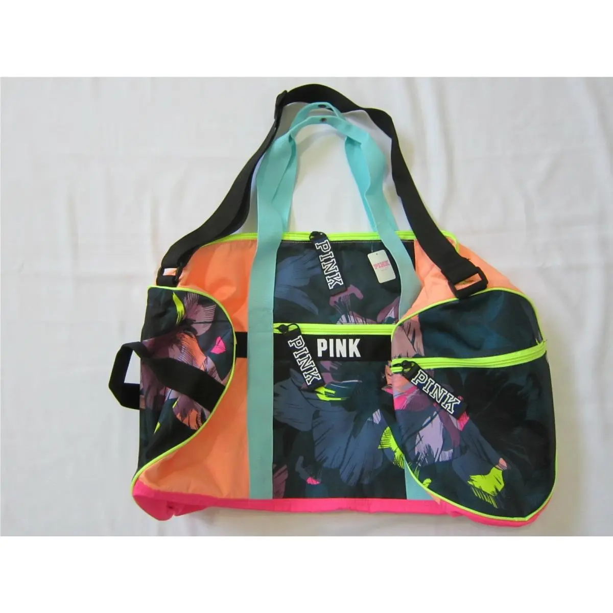 Victoria's Secret  bag   - Neon Lime Blue rainbow Colorblock Palm Fern set, Exterior: see description 14