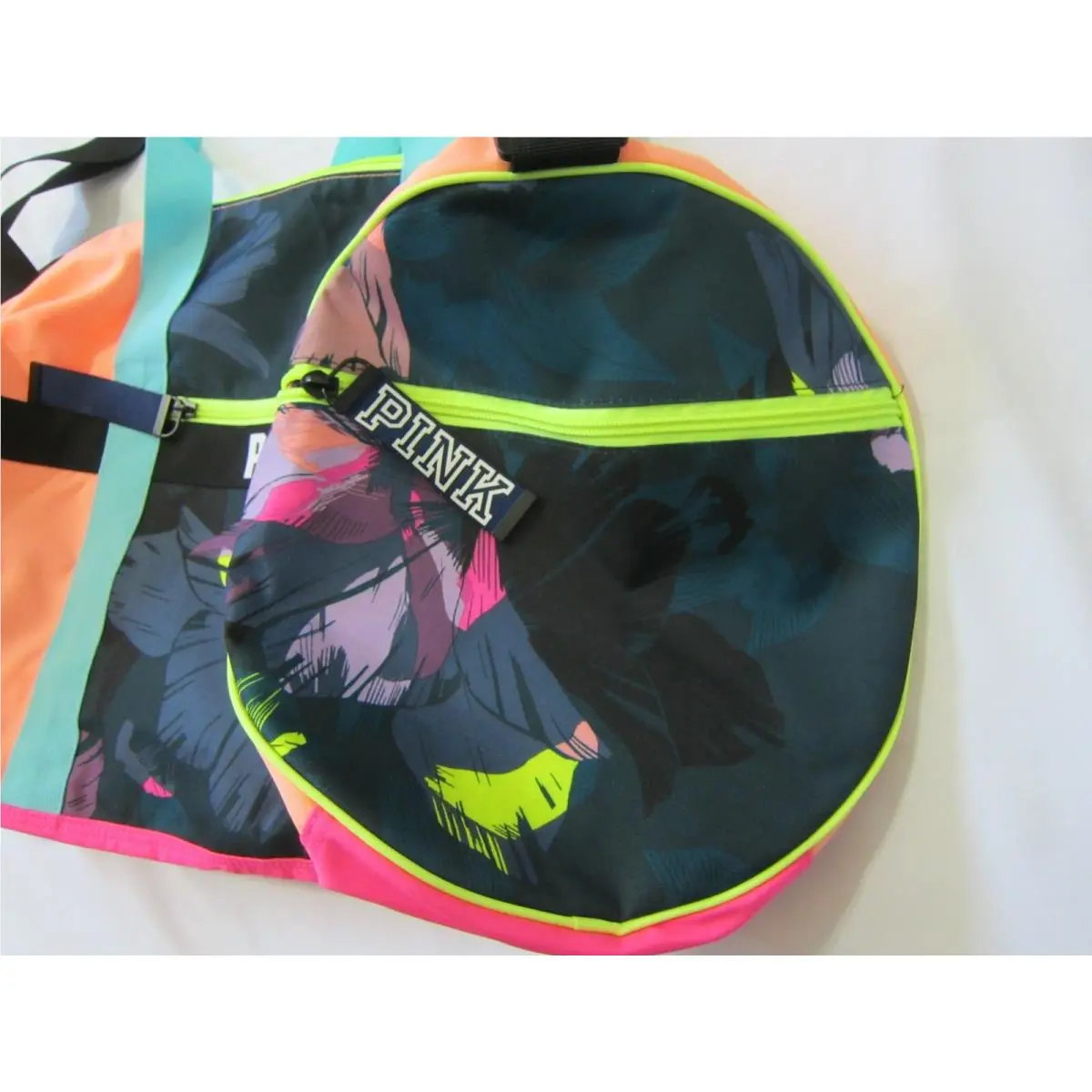 Victoria's Secret  bag   - Neon Lime Blue rainbow Colorblock Palm Fern set, Exterior: see description 18