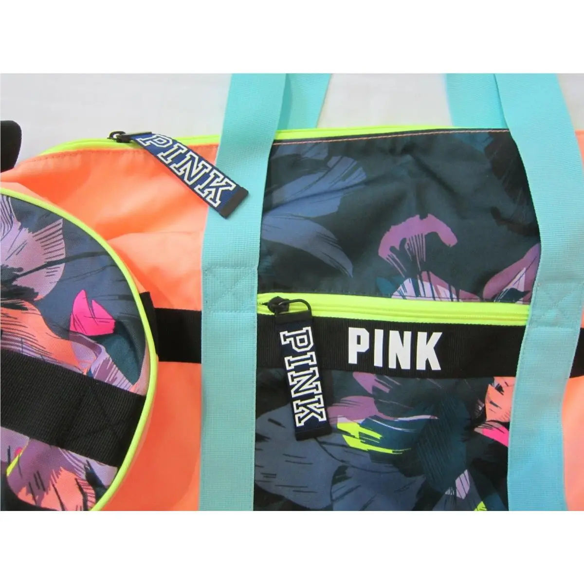 Victoria's Secret  bag   - Neon Lime Blue rainbow Colorblock Palm Fern set, Exterior: see description 16