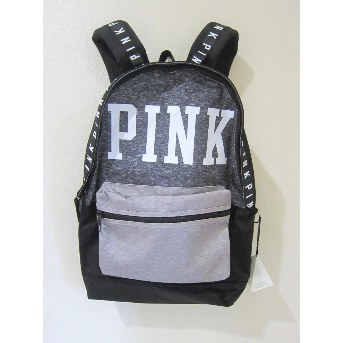 Victoria Secret Pink Black Gray Marl Campus Carryon Backpack Book Bag Large by Victoria's Secret