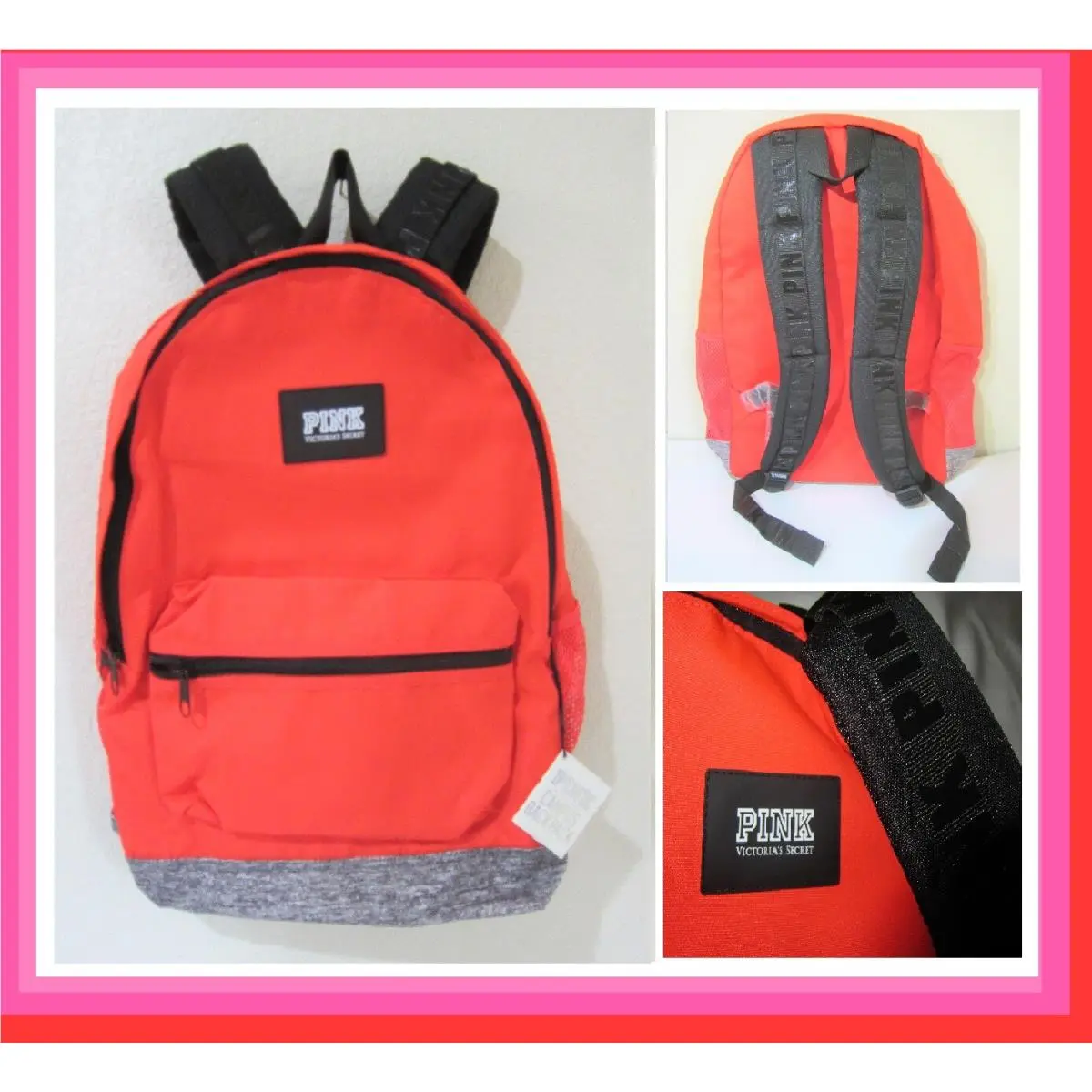 Victoria Secret Pink Neon Fire Red Logo Campus Carry ON Backpack Book Bag Travel by Victoria's Secret