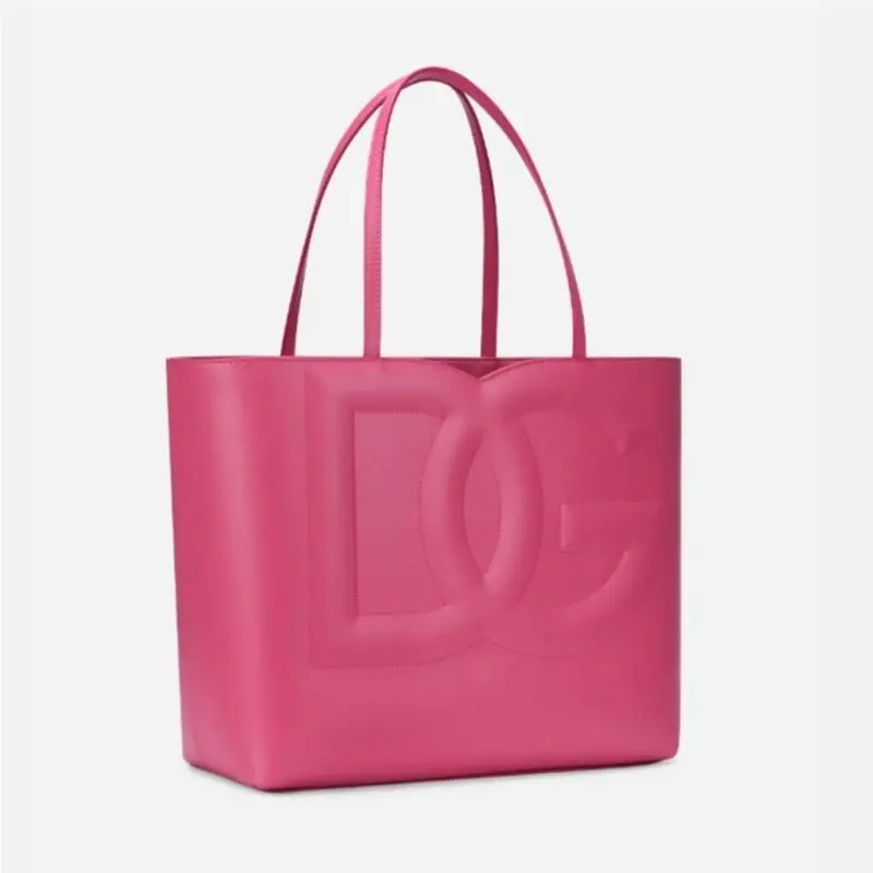 Dolce Gabbana DG Logo Shopper Bag Light Lilac Pink Medium Calfskin Tote