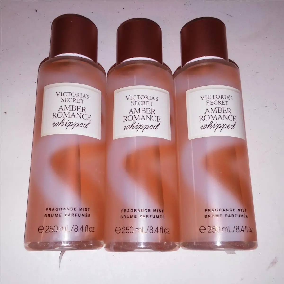 Set of 3 Victoria Secret Fragrance Mist Body Spray Amber Romance Whipped by Victoria's Secret
