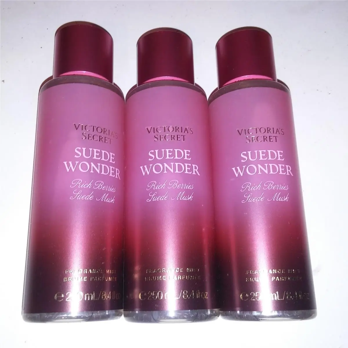 Set of 3 Victoria Secret Fragrance Mist Body Spray Suede Wonder Full Size 8.4oz by Victoria's Secret