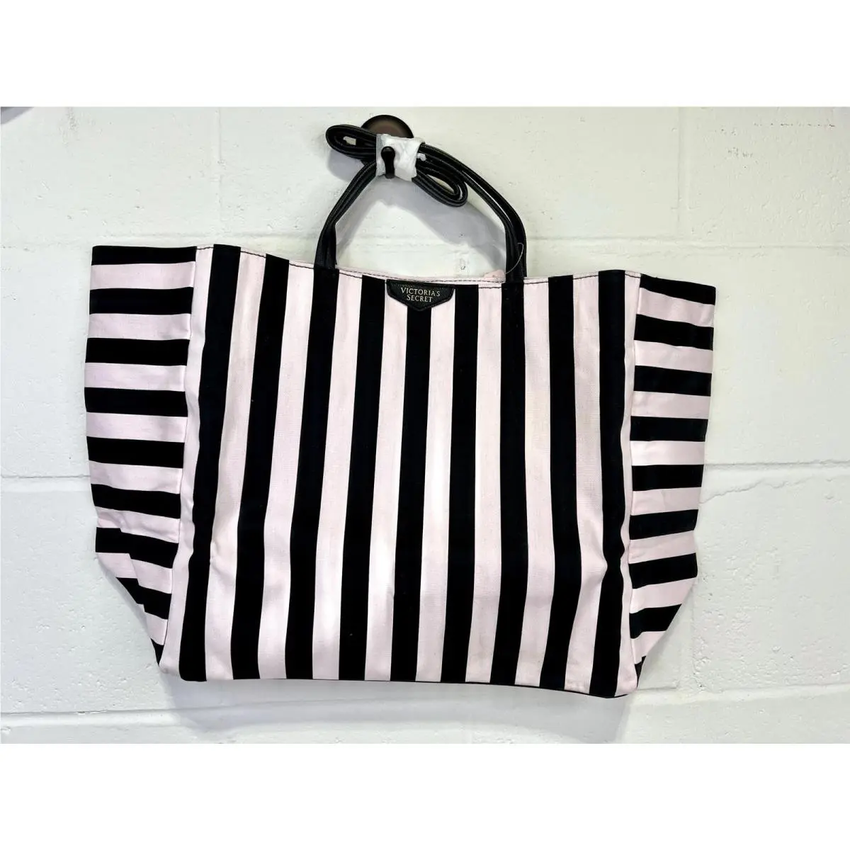 Victoria`s Secret Pink and Black Striped Tote Bag by Victoria's Secret