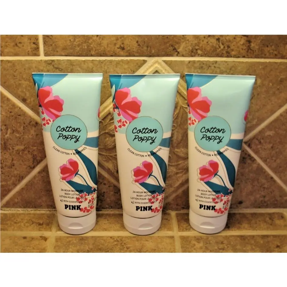 Victoria`s Secret Pink Cotton Poppy Body Lotion 8 oz Lot OF 3 by Victoria's Secret