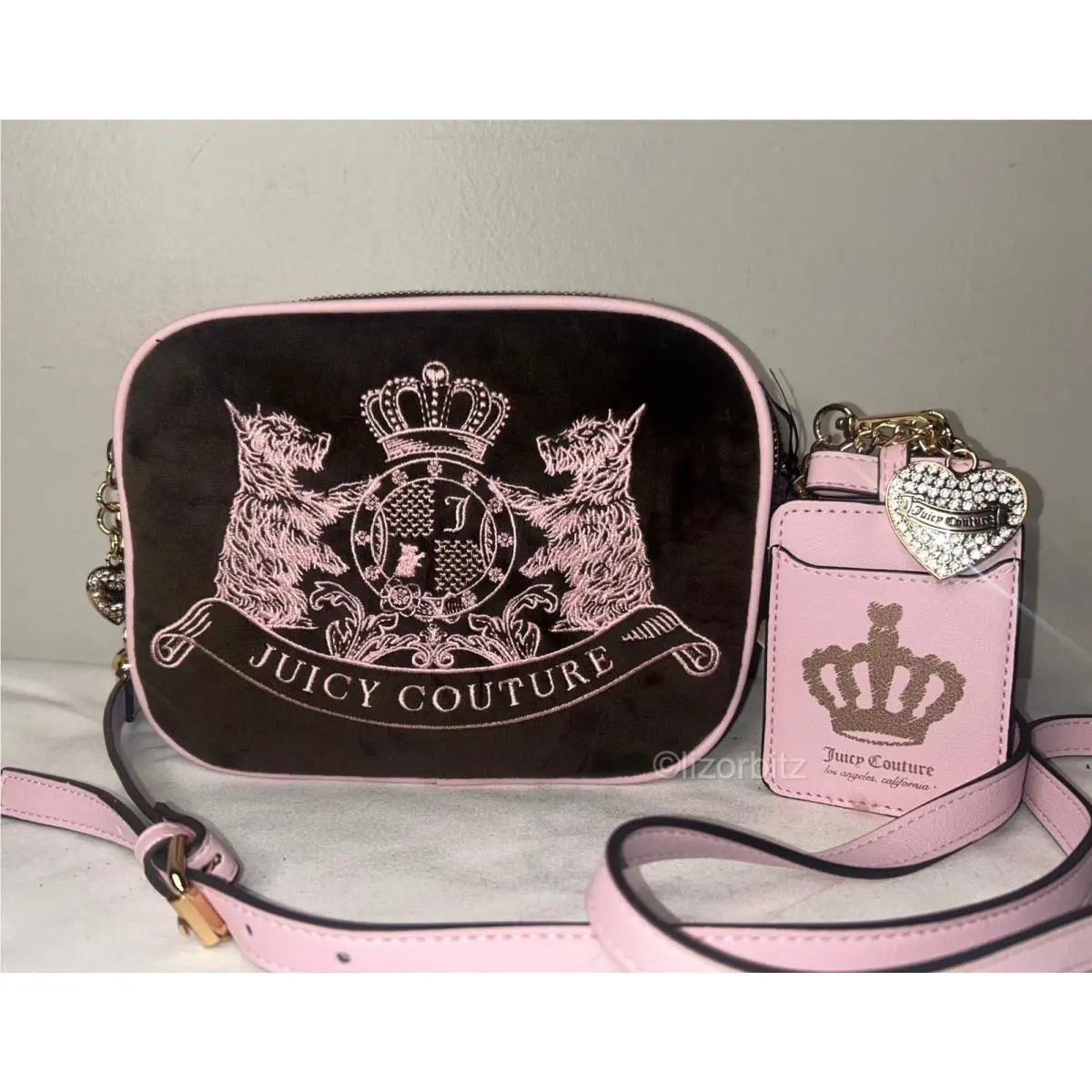 Juicy Couture Velour Classic Scottie Dogs Camera Crossbody Bag in Chocolate