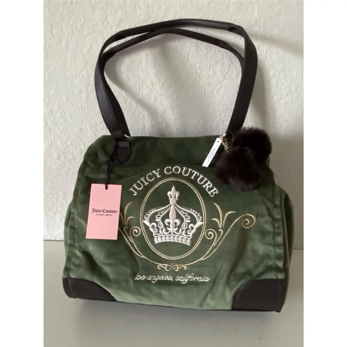 Juicy Couture Juicy Magnifique Tote Bag Super Greens Velvet W/pom Pom Charm