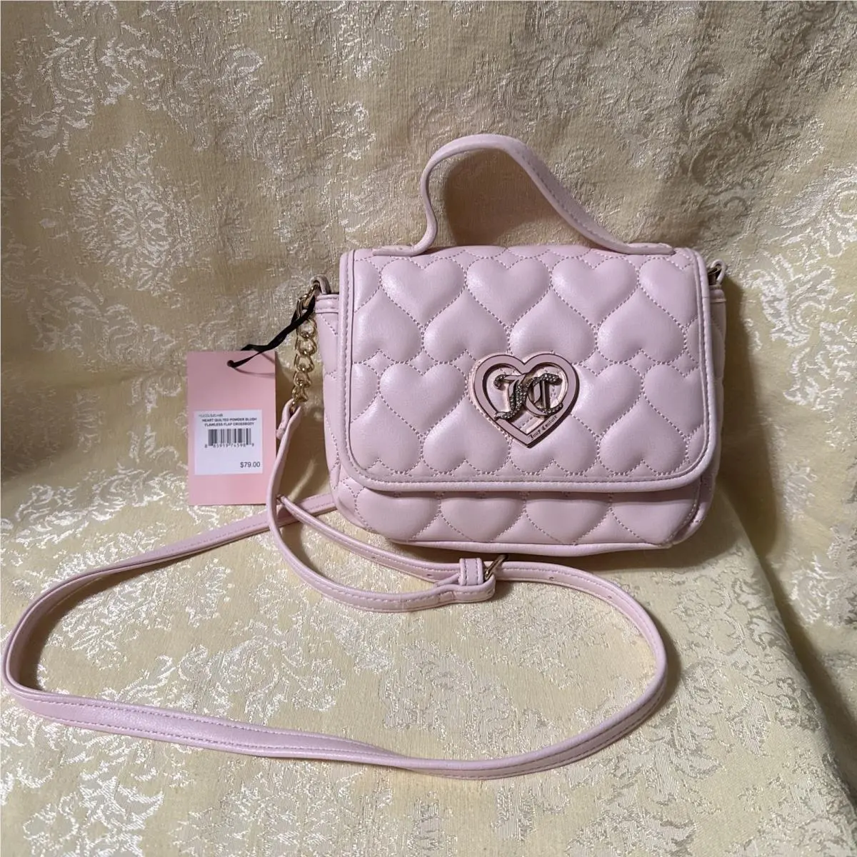 Juicy Couture Quilted Powder Blush Flawless Flap Crossbody Purse