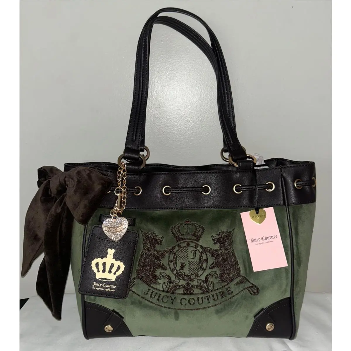 Juicy Couture Daydreamer Scottie Dogs Velour Tote Super Green/chocolate