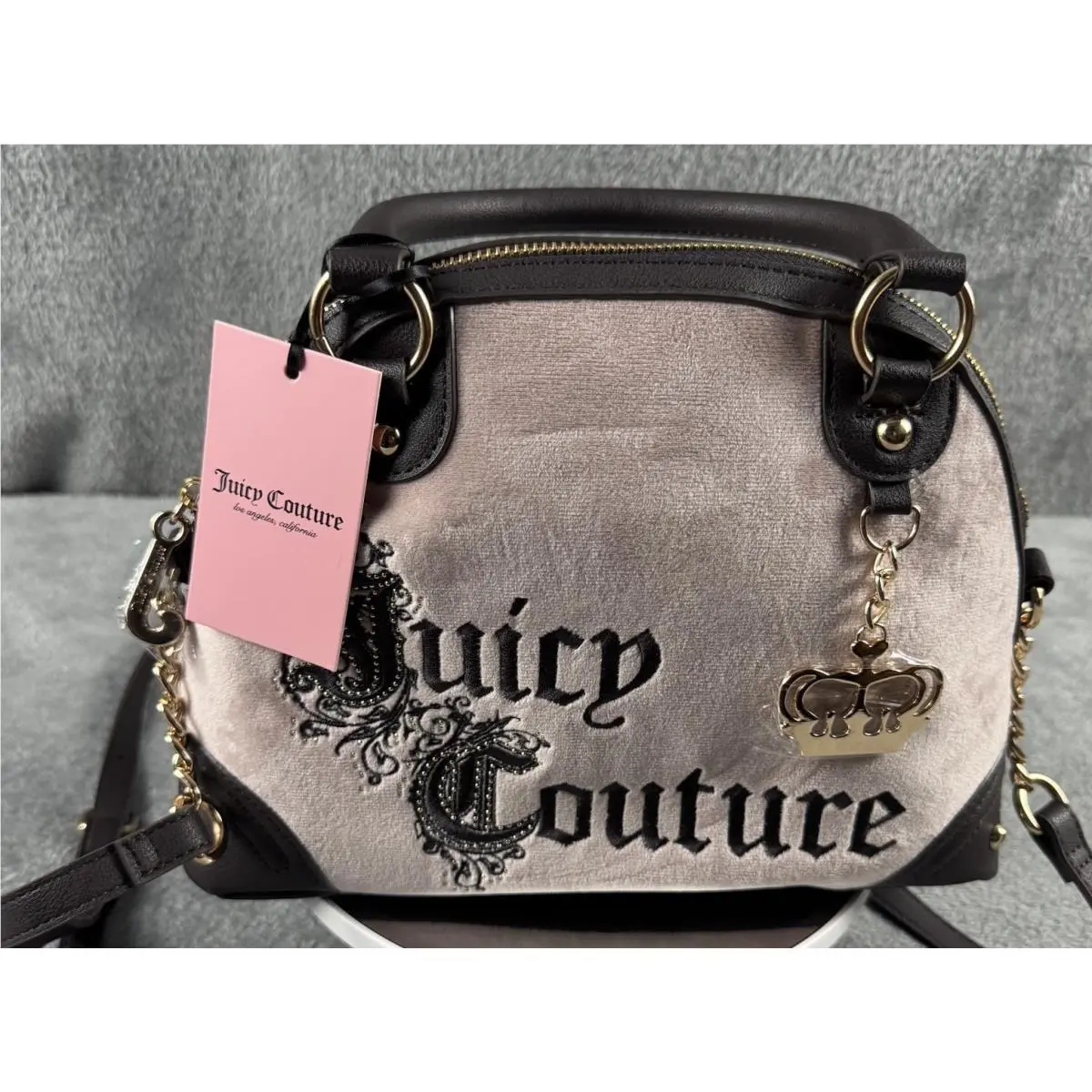 Juicy Couture Renaissance Dome Satchel Dusty Blush/ Chocolate Brown Zip