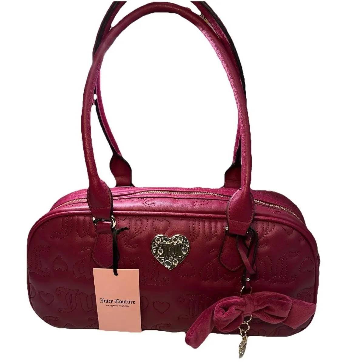 Juicy Couture Lovely Girl Shoulder Bag Plum Berry Quilted Hearts Logo