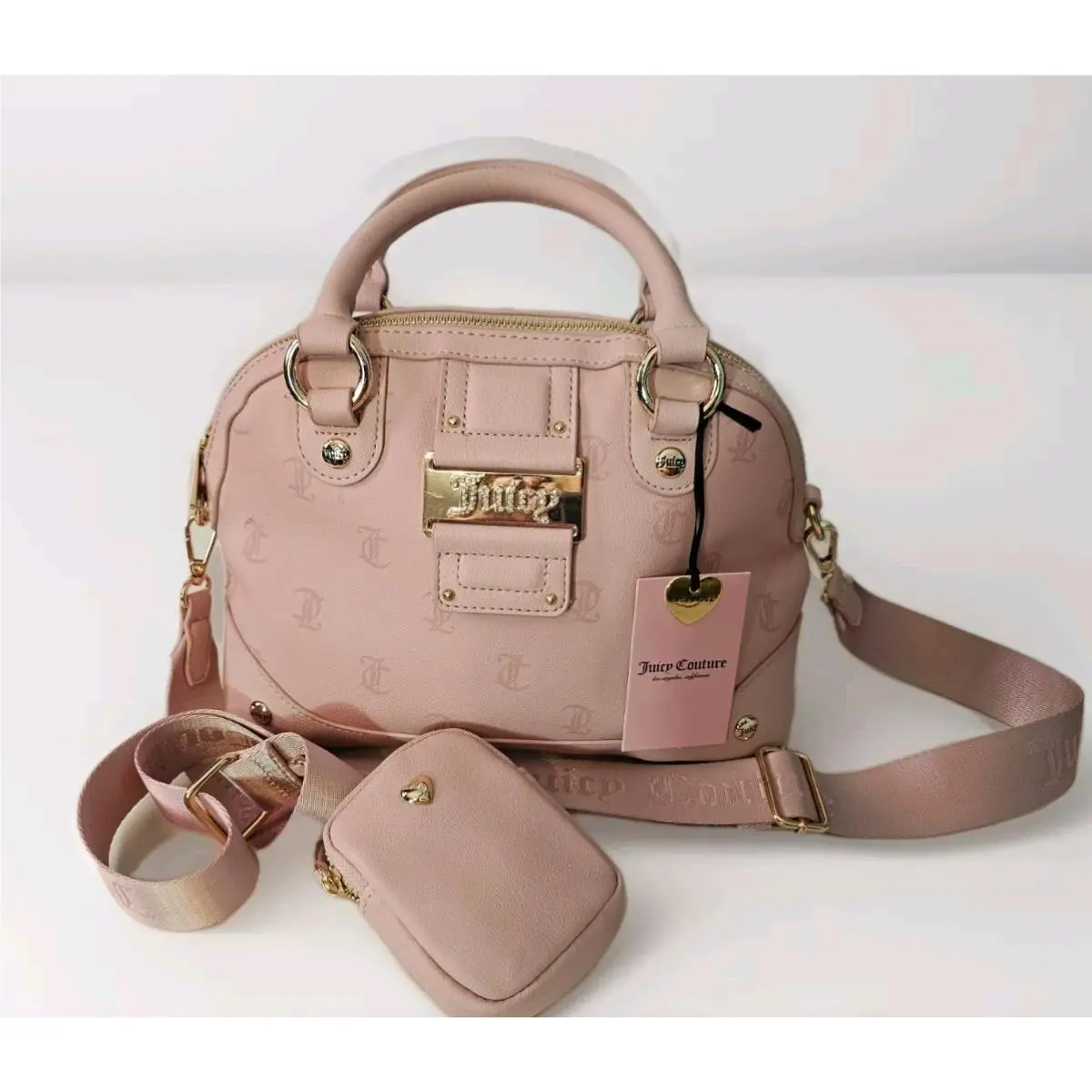 Juicy Couture Cross Body Bag Pink Diamond Y2Cute Dome Purse Handbag Satchel