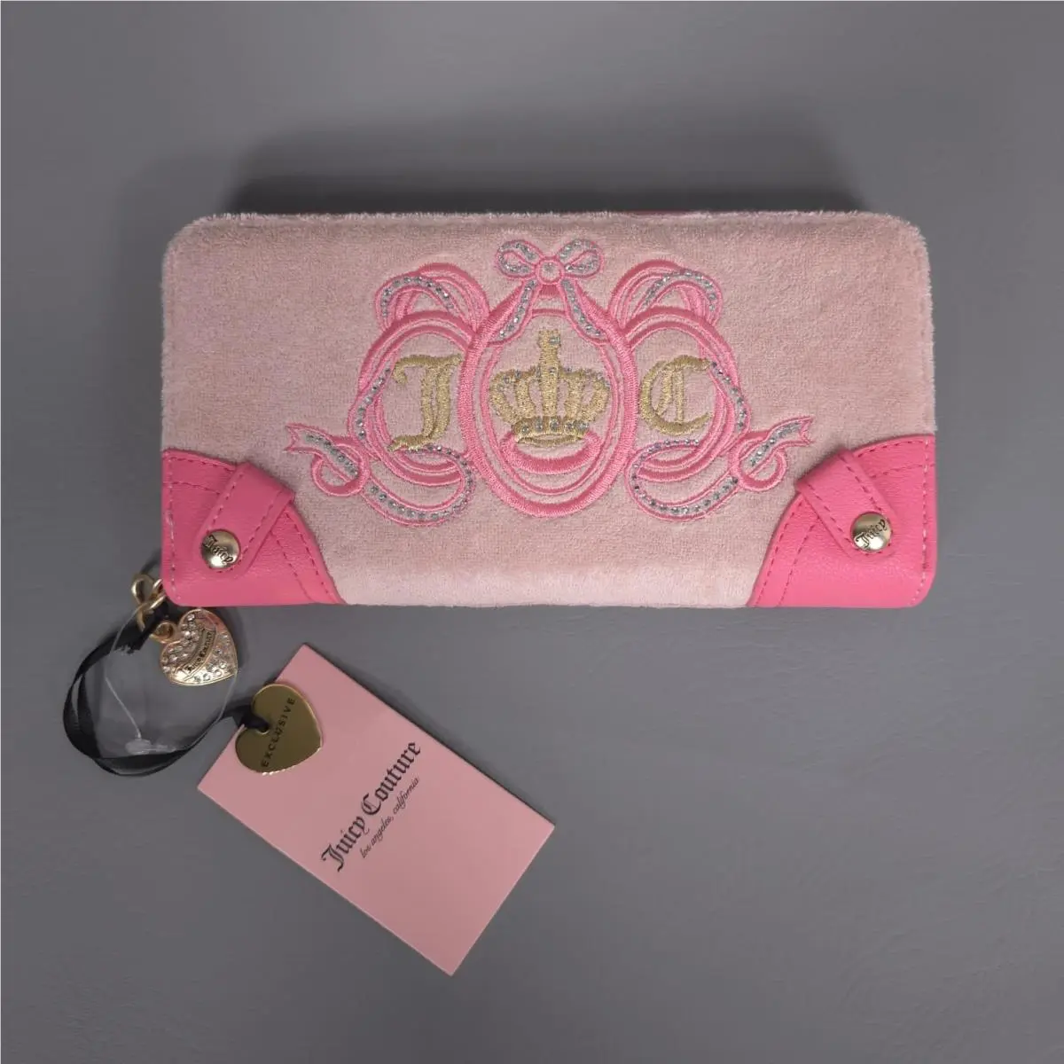 Juicy Couture Womens Wallet Pink Rhinestone Logo Zip Around 13JCD5YMX-TCD