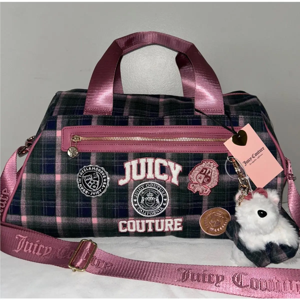 Juicy Couture Juicy Varsity Weekender Bag Green/pink Plaid