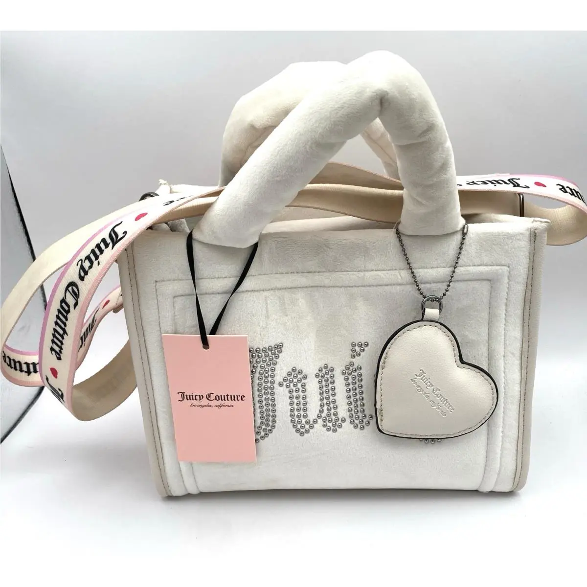 Juicy Couture Extra Spender Mini Tote Bag Off White Angel Velvet Velour Purse