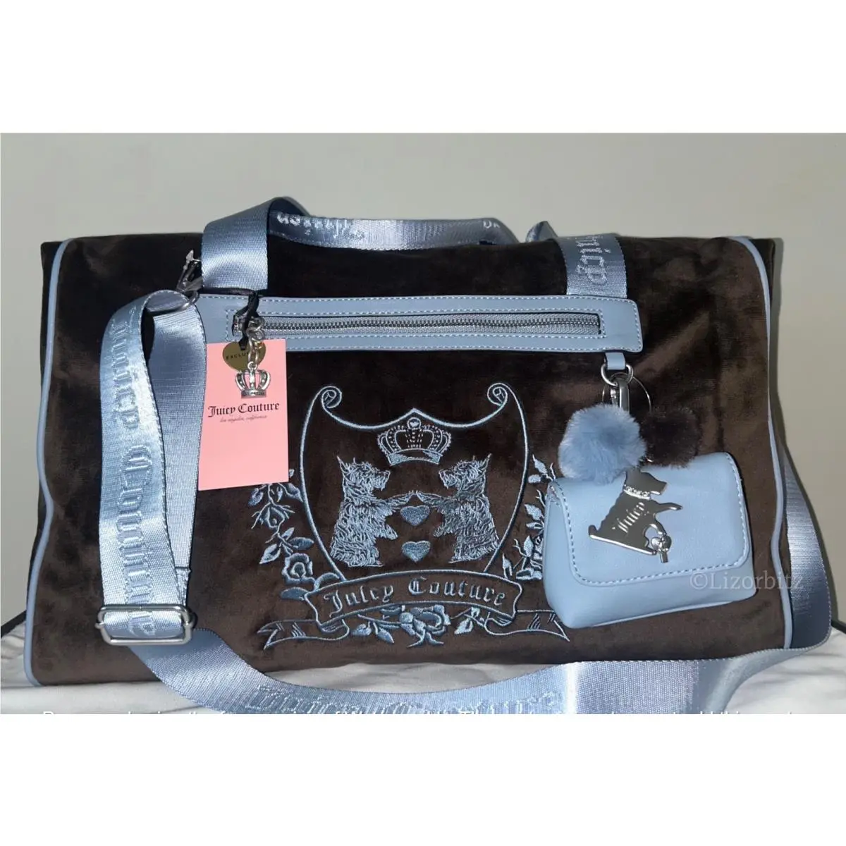 Juicy Couture Love Chapter Velour Weekender Bag in Chocolate Brown