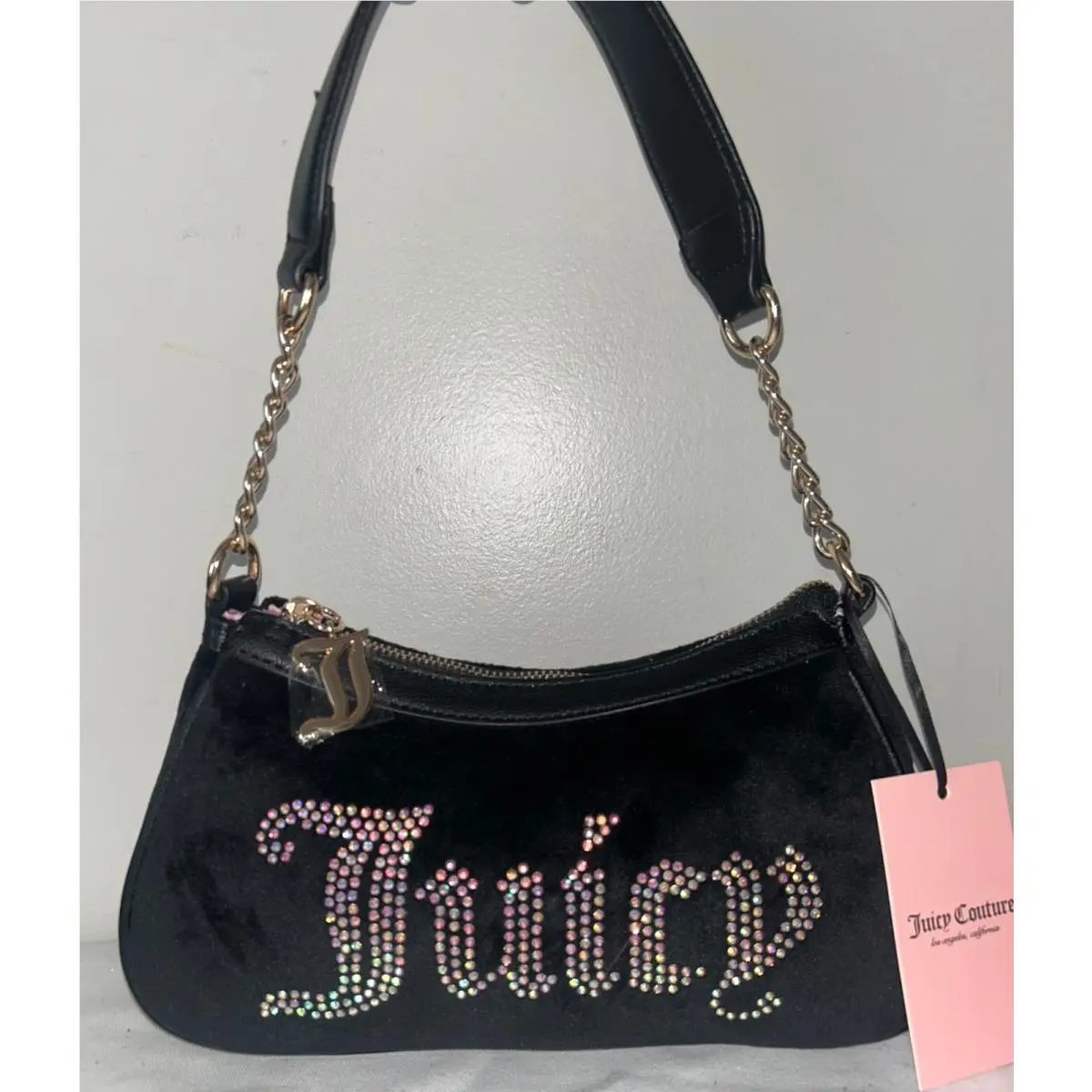 Juicy Couture Obsession Bling Logo Velour Shoulder Bag in Black