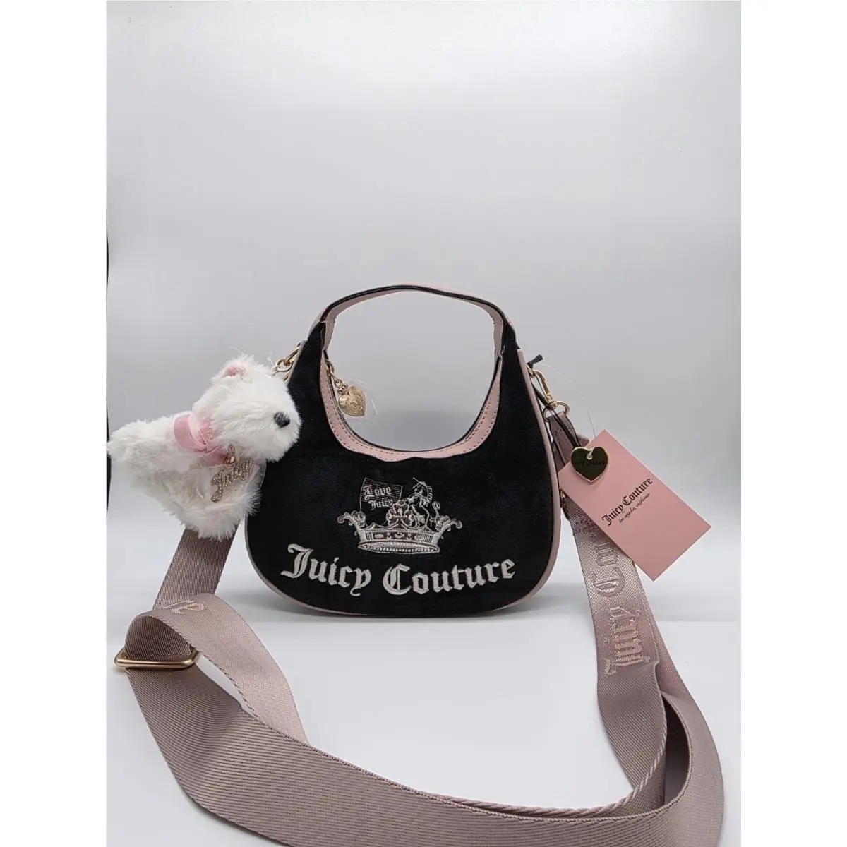Juicy Couture Liquorice Velour Classic Scottie Dog Hobo Shoulder Bag Purse