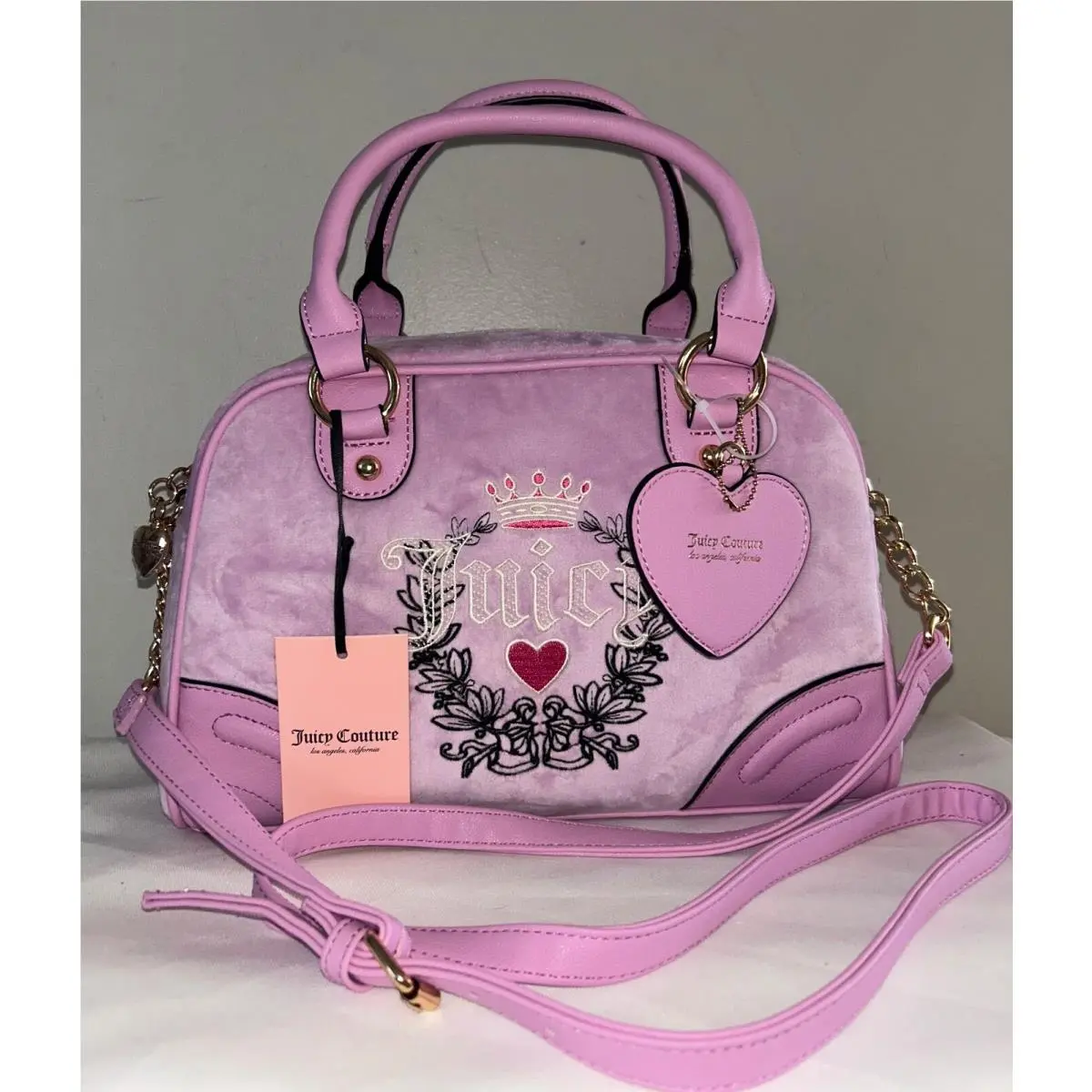 Juicy Couture Urban Heritage Bowler Velour Crossbody Bag Fondant Pink