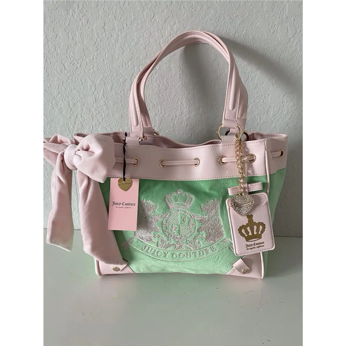 Juicy Couture Classic Scottie Dogs Tote Daydreamer Retro Green Powder W/charm