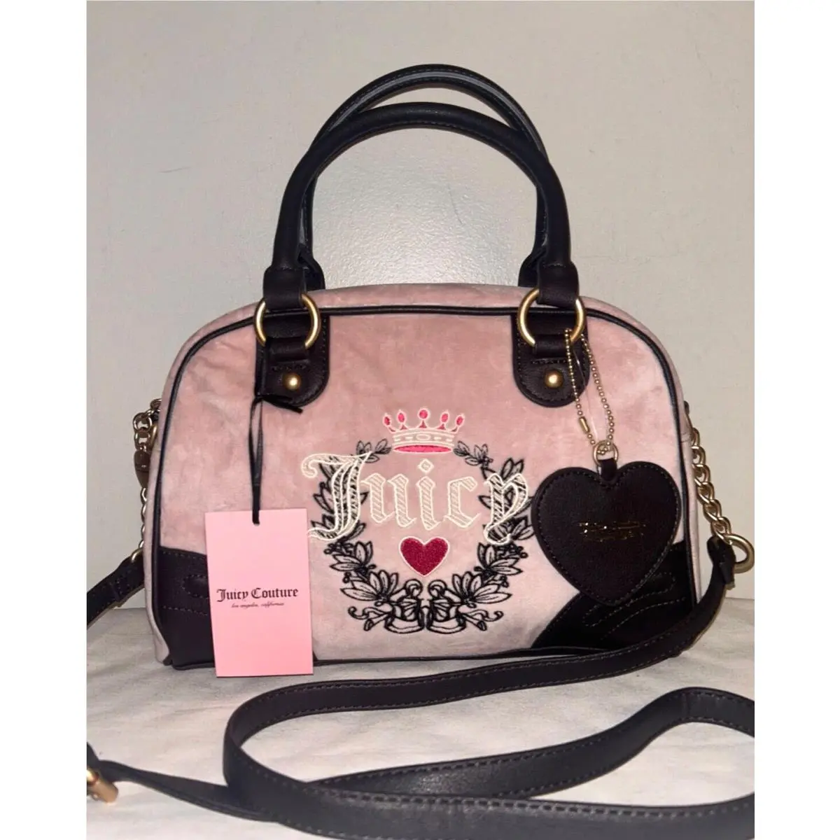 Juicy Couture Urban Heritage Bowler Velour Crossbody Bag Dusty Blush