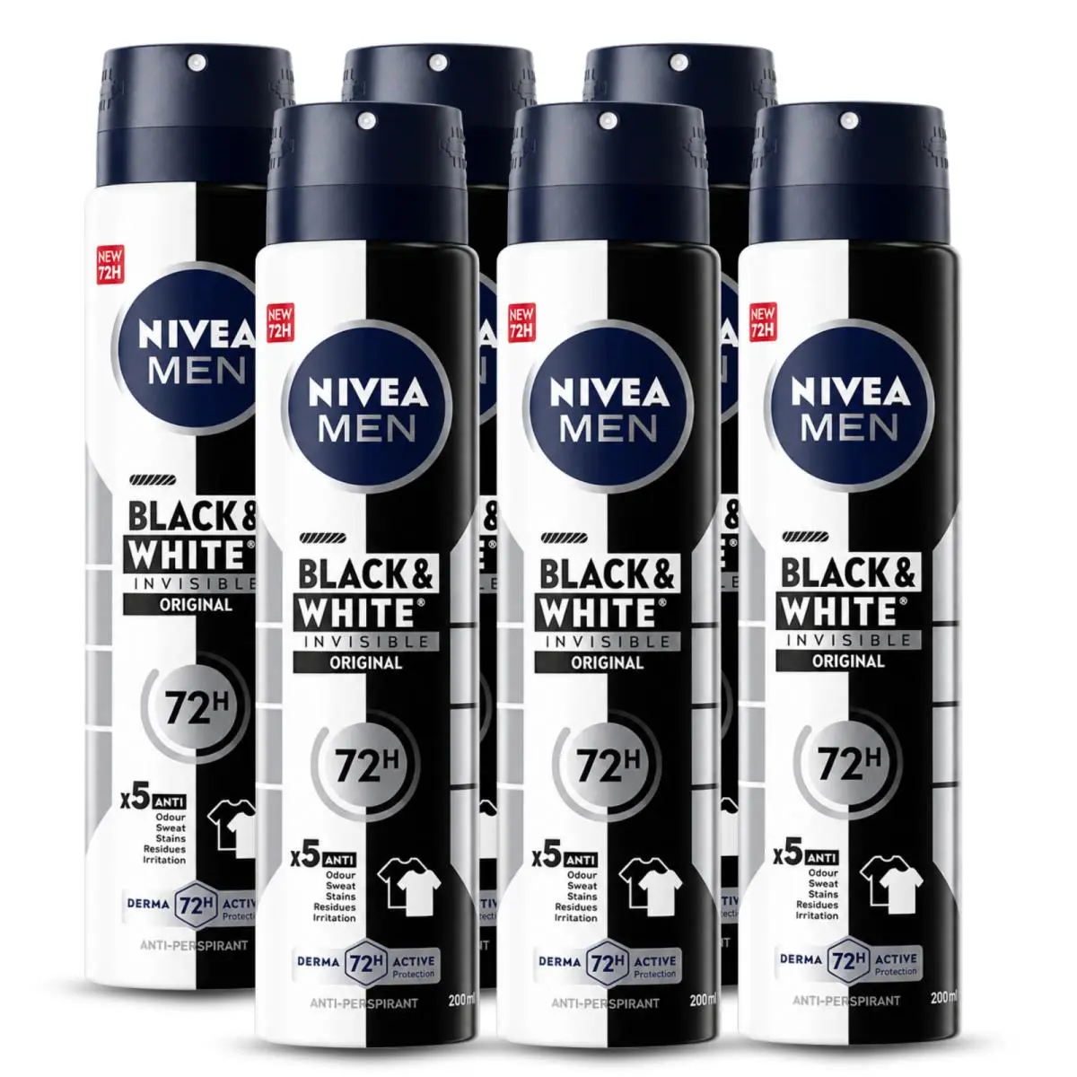 Nivea Men Black White Deodorant Spray 200ml 6 Pack