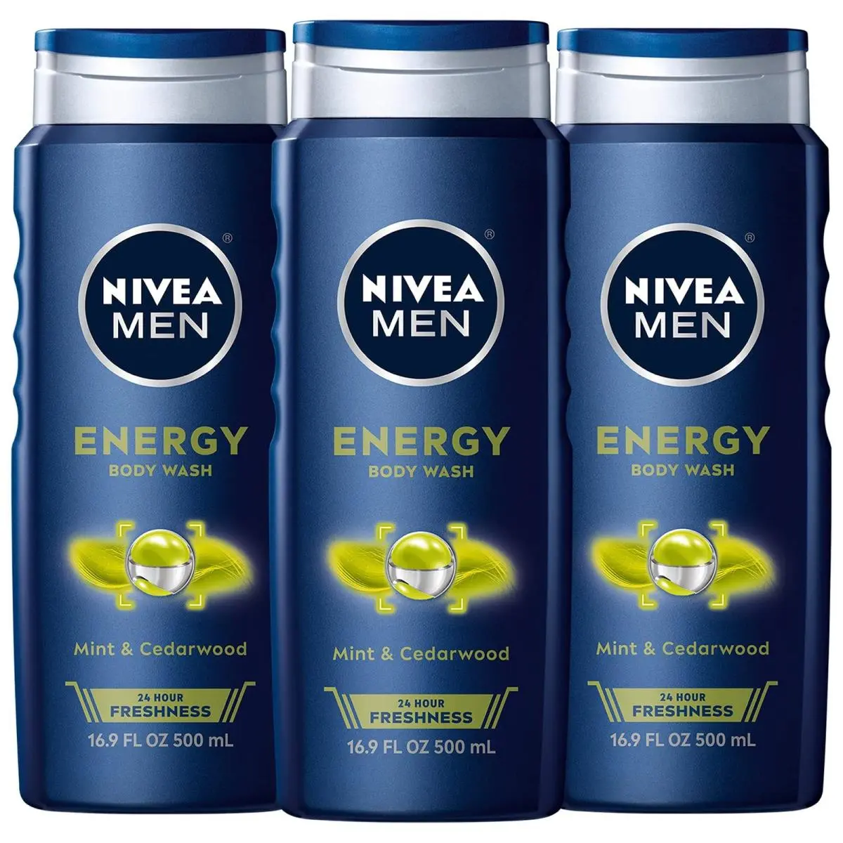 Nivea Men`s Body Wash 3-in-1 Formula Mint Extract Cedarwood 16.9 Fl Oz