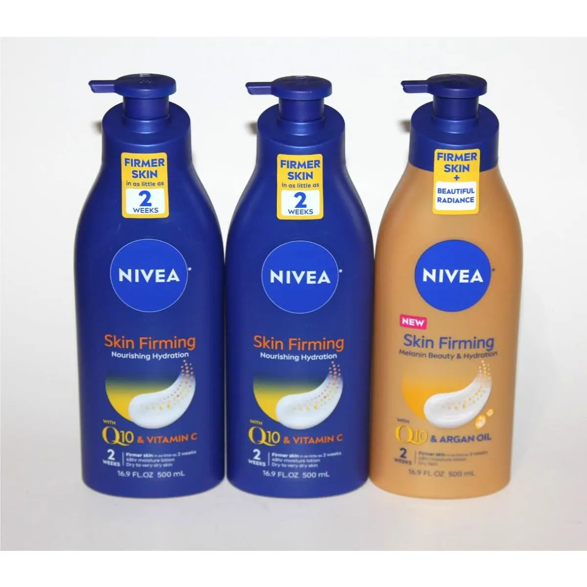 Lot 3 Nivea Skin Firming Lotion Q10 Vitamin C Argan Oil 16.9 FL OZ