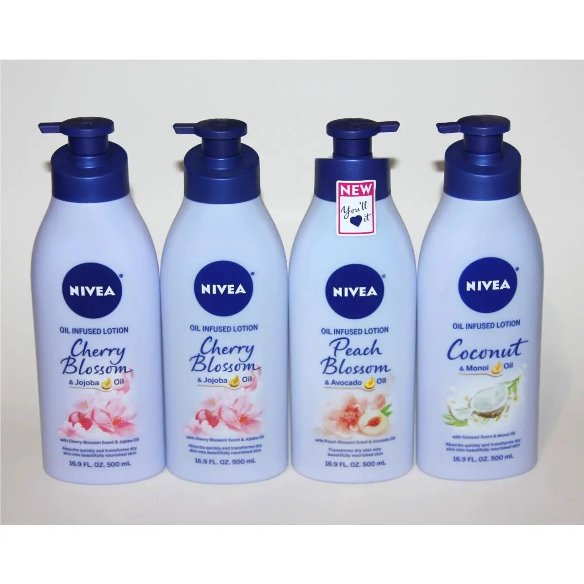 Lot 4 Nivea Cherry Blossom Peach Blossom Coconut Body Lotion Oil Infused 16.9OZ