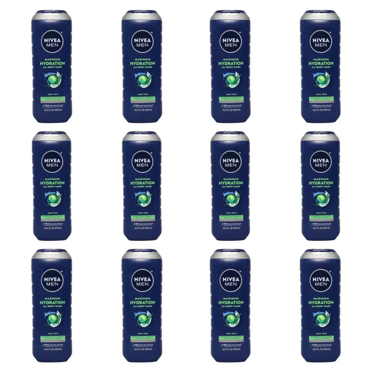 12 Nivea Men Maximum Hydration 3-in-1 Body Wash with Aloe Vera 16.9 fl oz