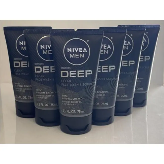 6 Nivea Men Deep Clean Face Wash Scrub Charcoal Removes Oil Impurities 2.5 oz