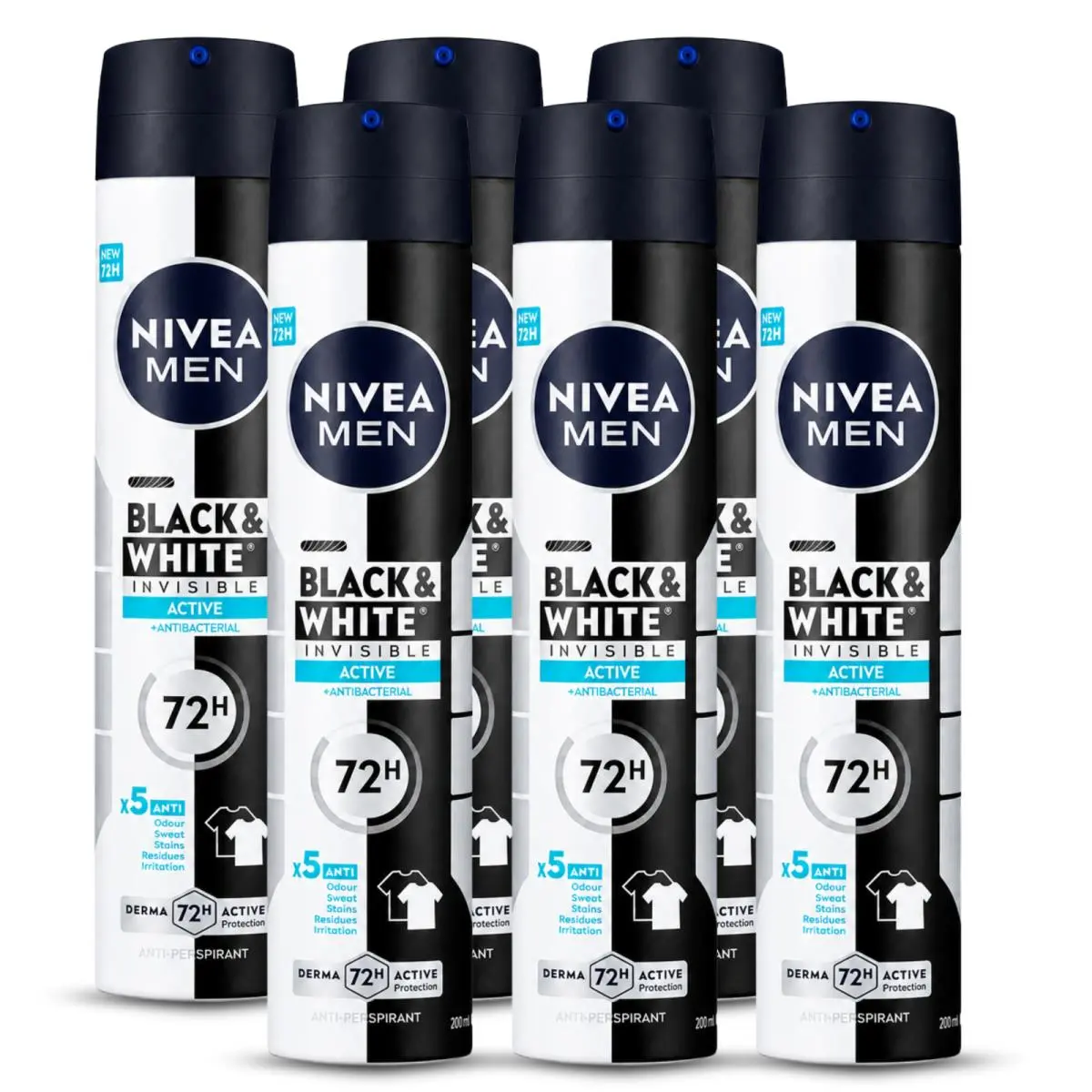 Nivea Men Black White Active Deodorant Spray 200ml 6 Pack