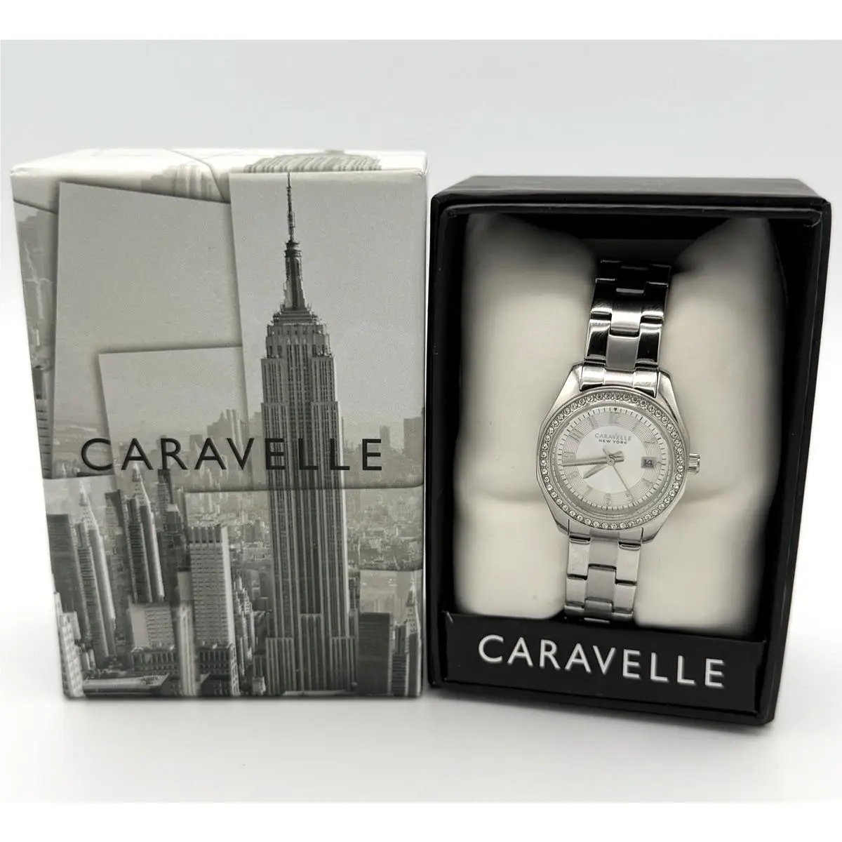 Caravelle York by Bulova Women`s Watch 43M108 Silver Tone w/ Crystal Bezel