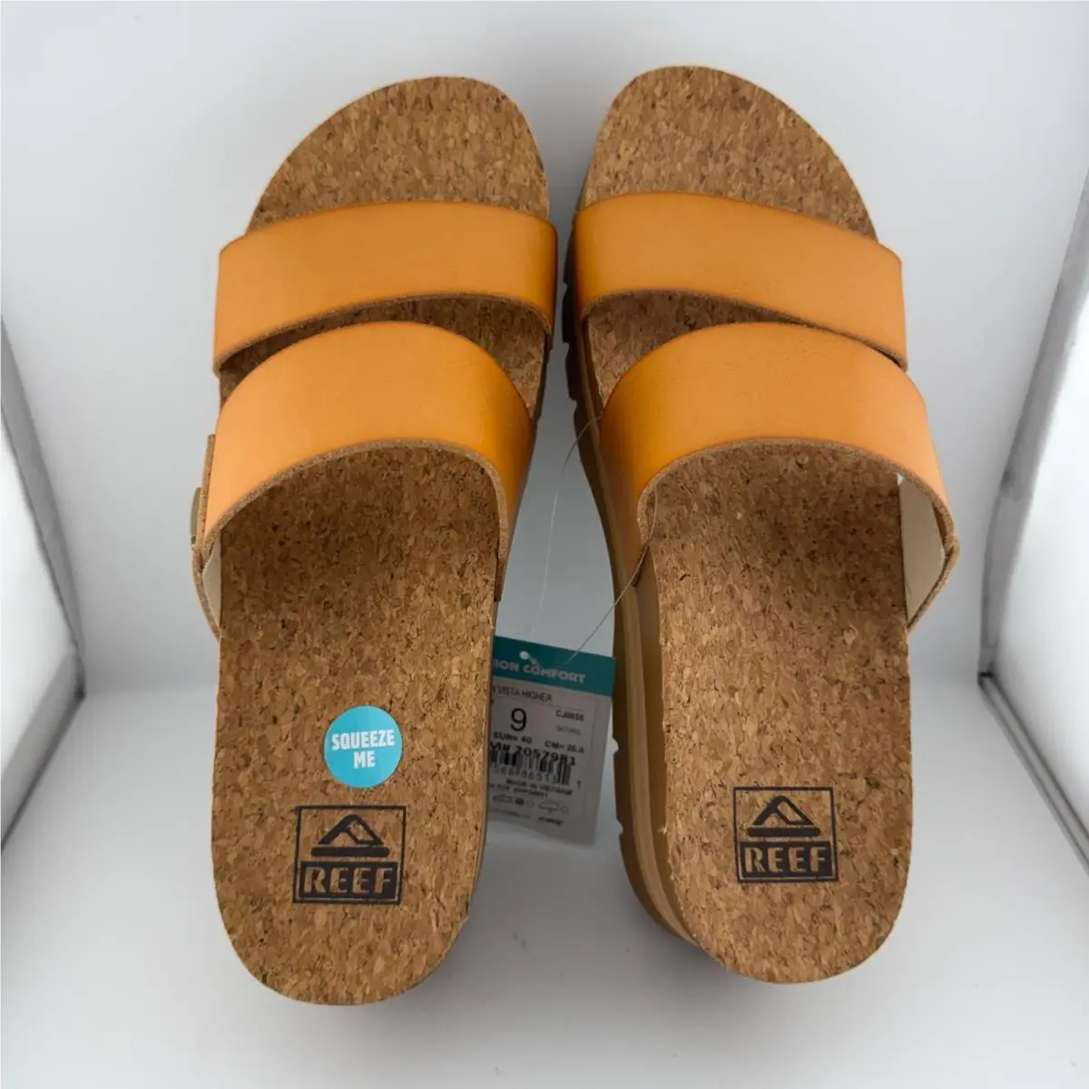 Reef Cushion Vista Higher Sandals Womens 9 Natural Orange Platform Slides
