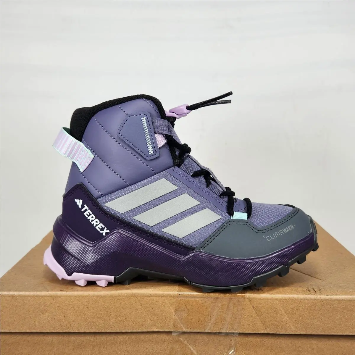 Size 11.5 Little Kids - Adidas Terrex AX4R Mid Climawarm+ - Violet / Silver