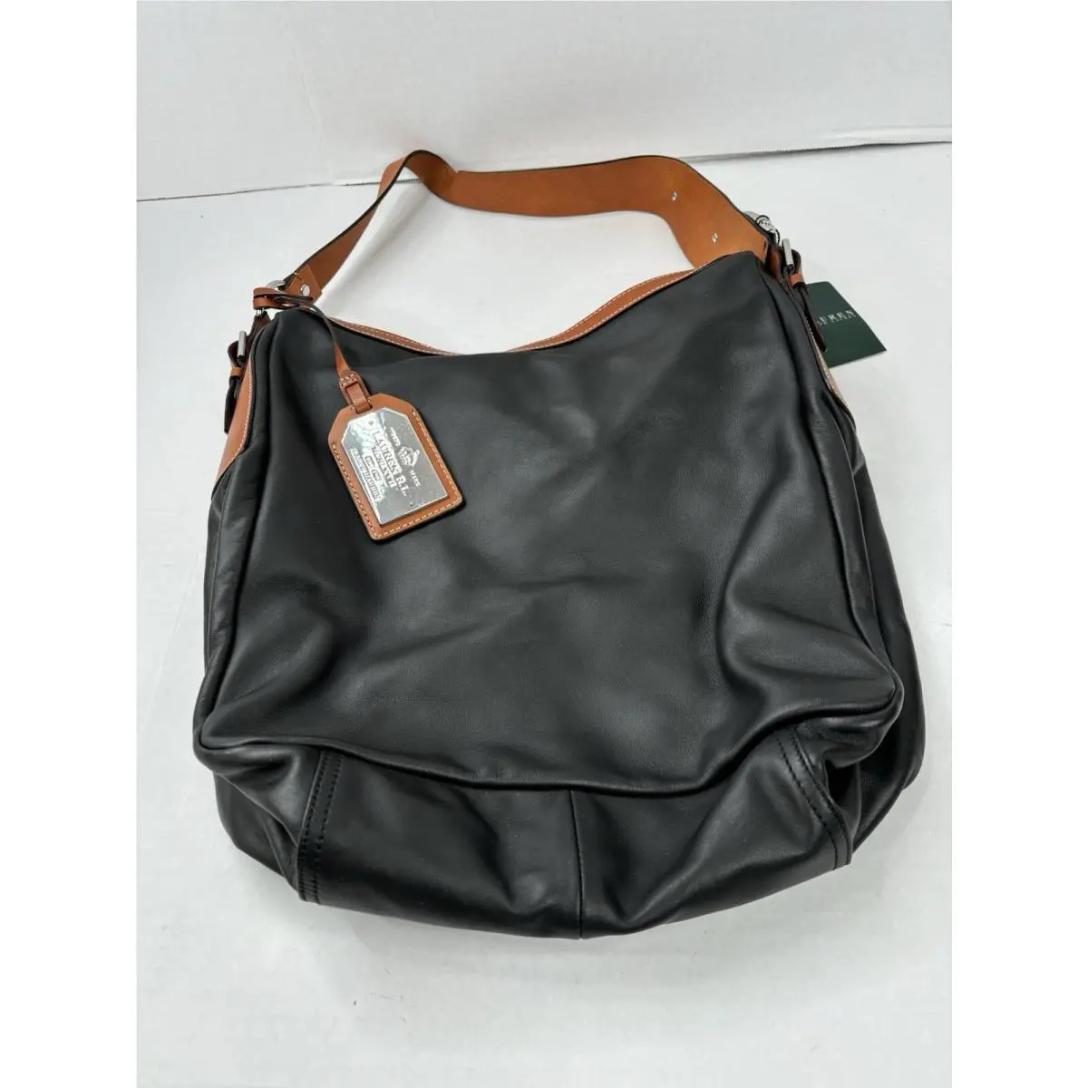 Lauren by Ralph Lauren Landrey Zip-top Pebbled Leather Hobo Black/brown