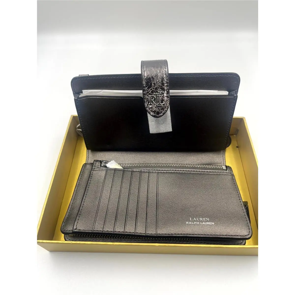 Lauren  Crinkled Silver Leather Zip-around Wallet Boxed by Ralph Lauren