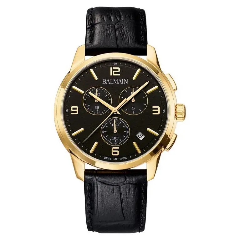 Balmain Watches Madrigal Chronograph Leather Strap Watch 42mm in Black