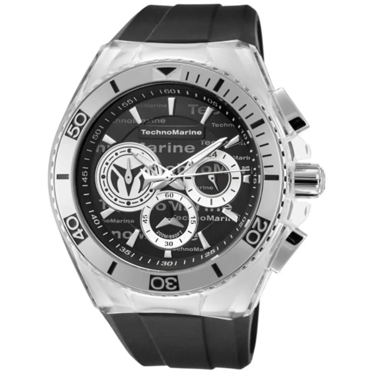 Technomarine Men`s Watch Cruise Chronograph Black Dial Rubber Strap TM-118119